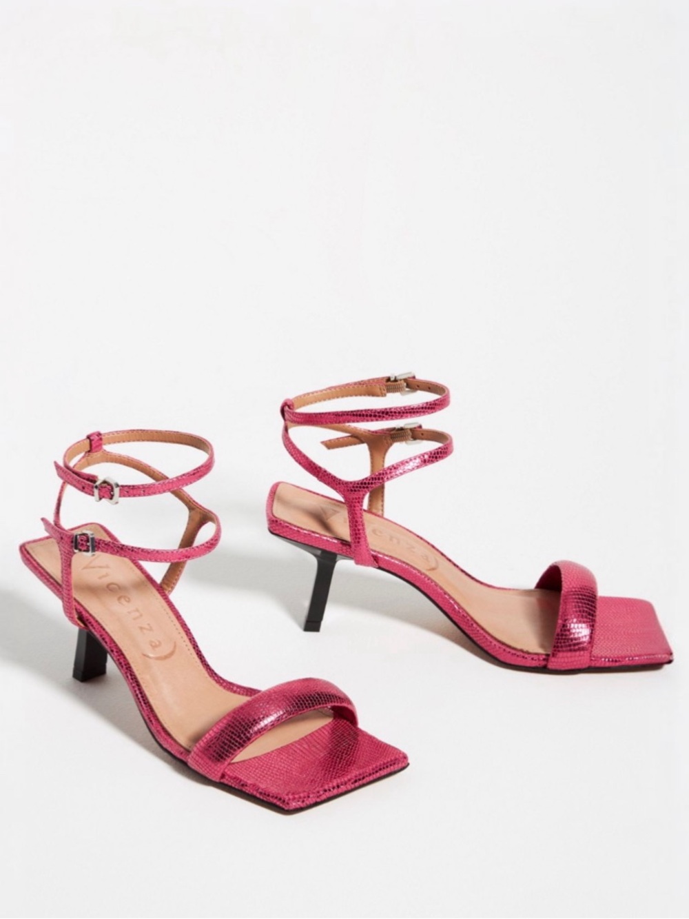 Anthropologie Vicenza Pink Metallic Strappy Heels Leather Sandals 7 NWT